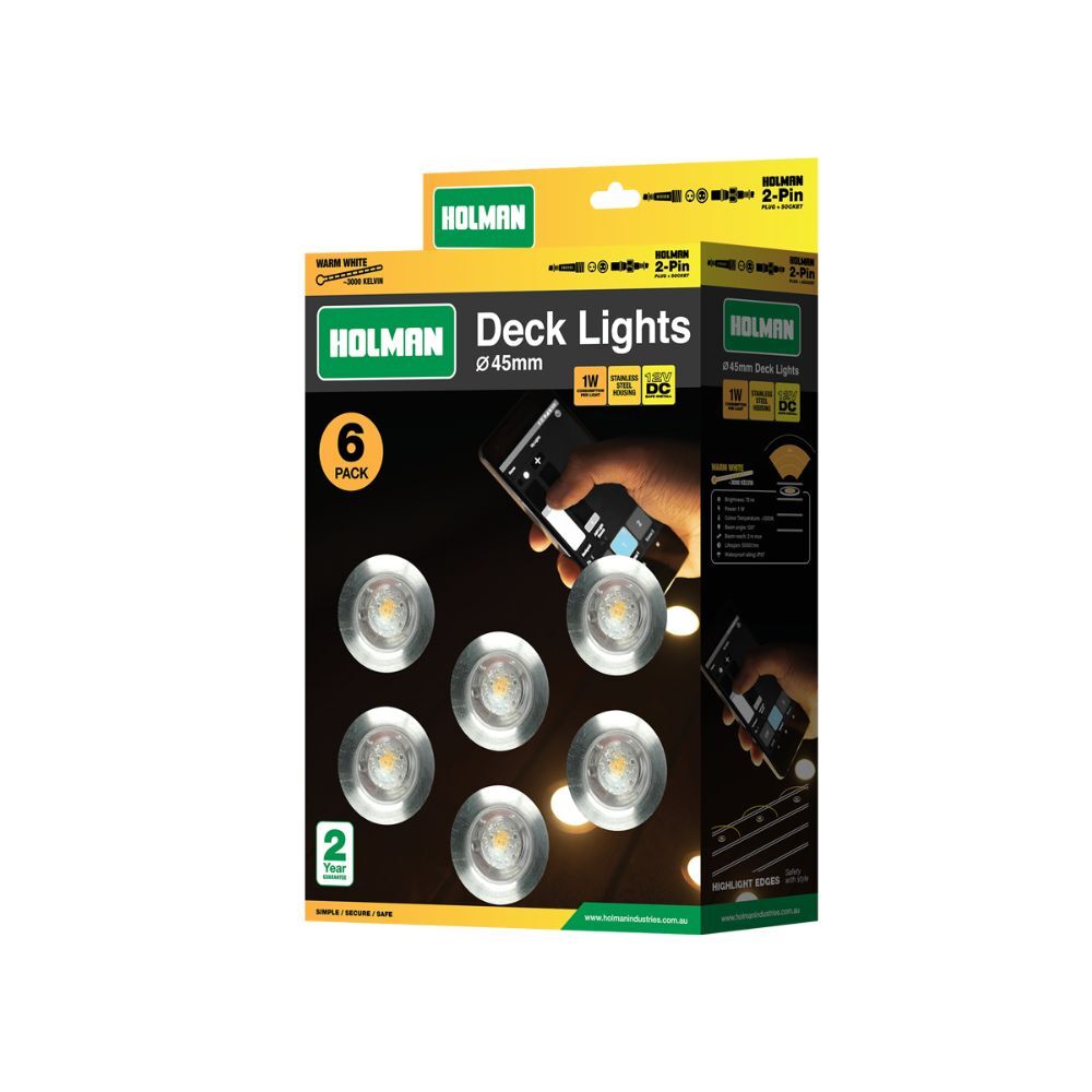 Holman Warm White Deck Lights 45mm, Aqua Gardening