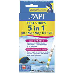 API Quick Testing Strips - 5 in 1 - GH, KH, PH, NO2, NO3 - 25 Strips